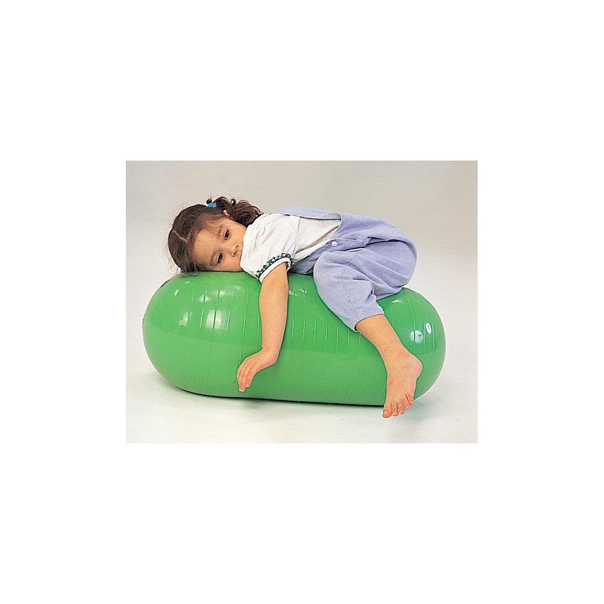 Kind, Green Ball, Exercise Ball, Child, Blue Overalls