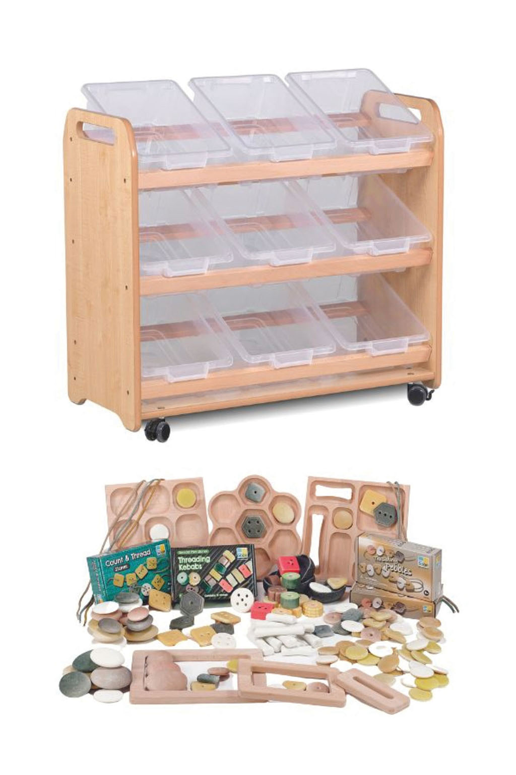 Holz-Organizer, Aufbewahrungskasten, Sortierkasten, KästenSet, Rollbare Schalen, Holzkiste, Sortiersystem, Aufbewahrung, Trommelregal, Spielzeug-Set