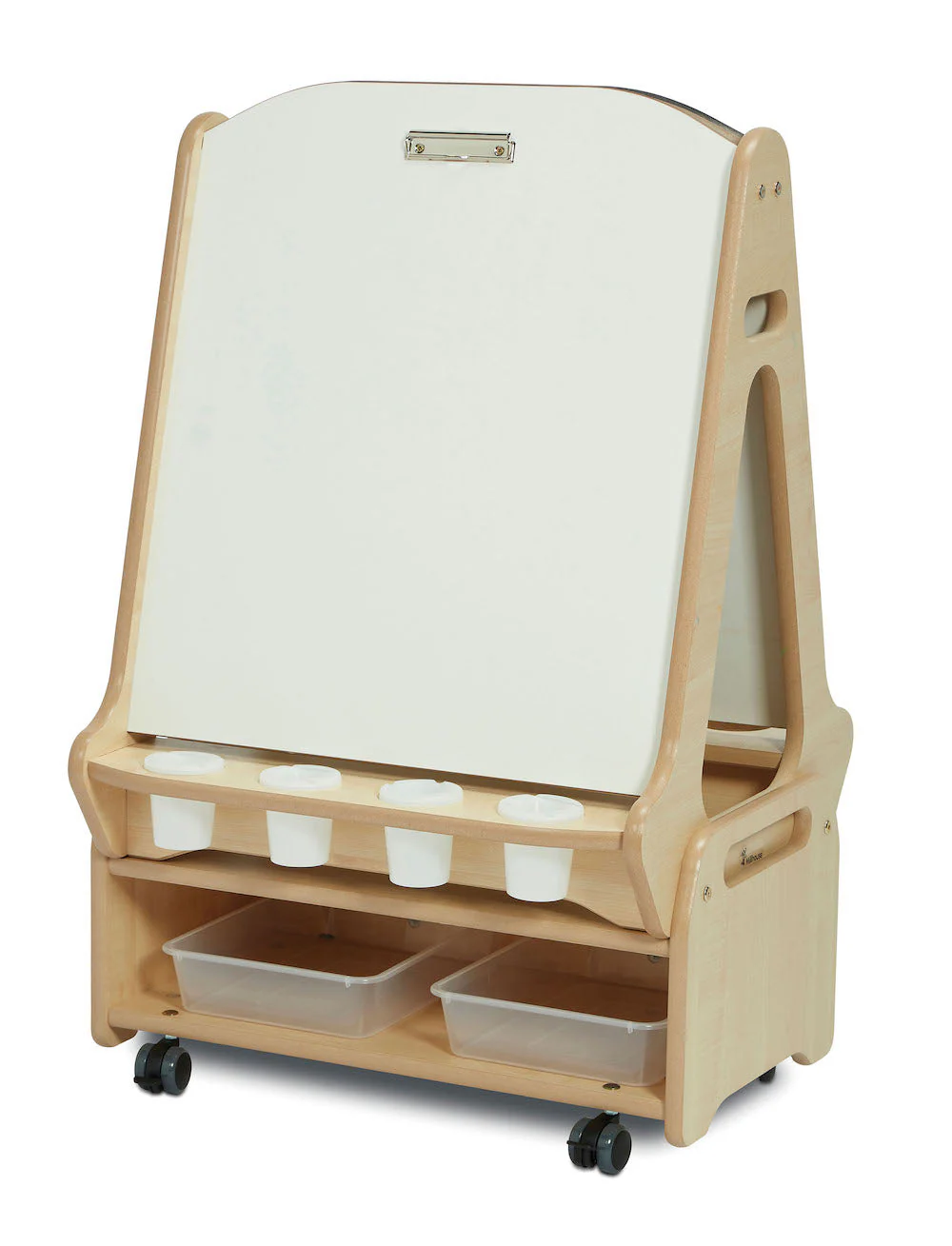  Doppelseitige 2-Stationen-Kreide-/Whiteboard-Staffelei mit niedrigem Ablagewagen