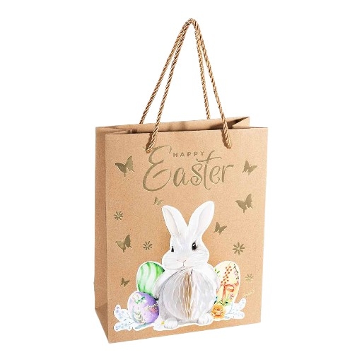 Oster-Geschenktüte aus Kraftpapier mit 3D-Dekoration Happy Easter 12 in stock 
