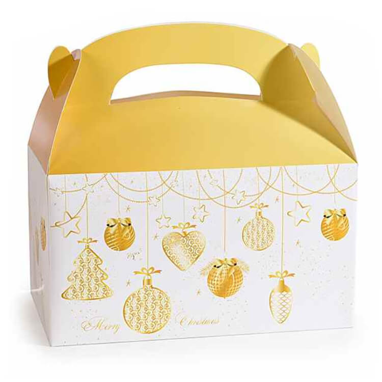 Weihnachtsbox mit Henkel • aus Papier weiß-gold 12 in stock 
