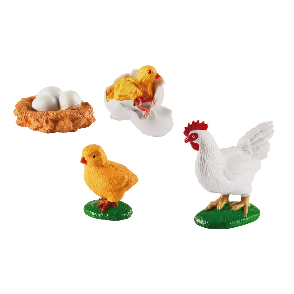 Huhnfigur, Henne, Nest, Küken, Eier im Nest, Huhn, Küken, Nest, Ei, Hahn
