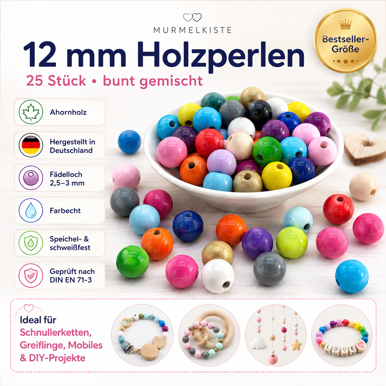 Holzperlen 12mm • 25 Stück