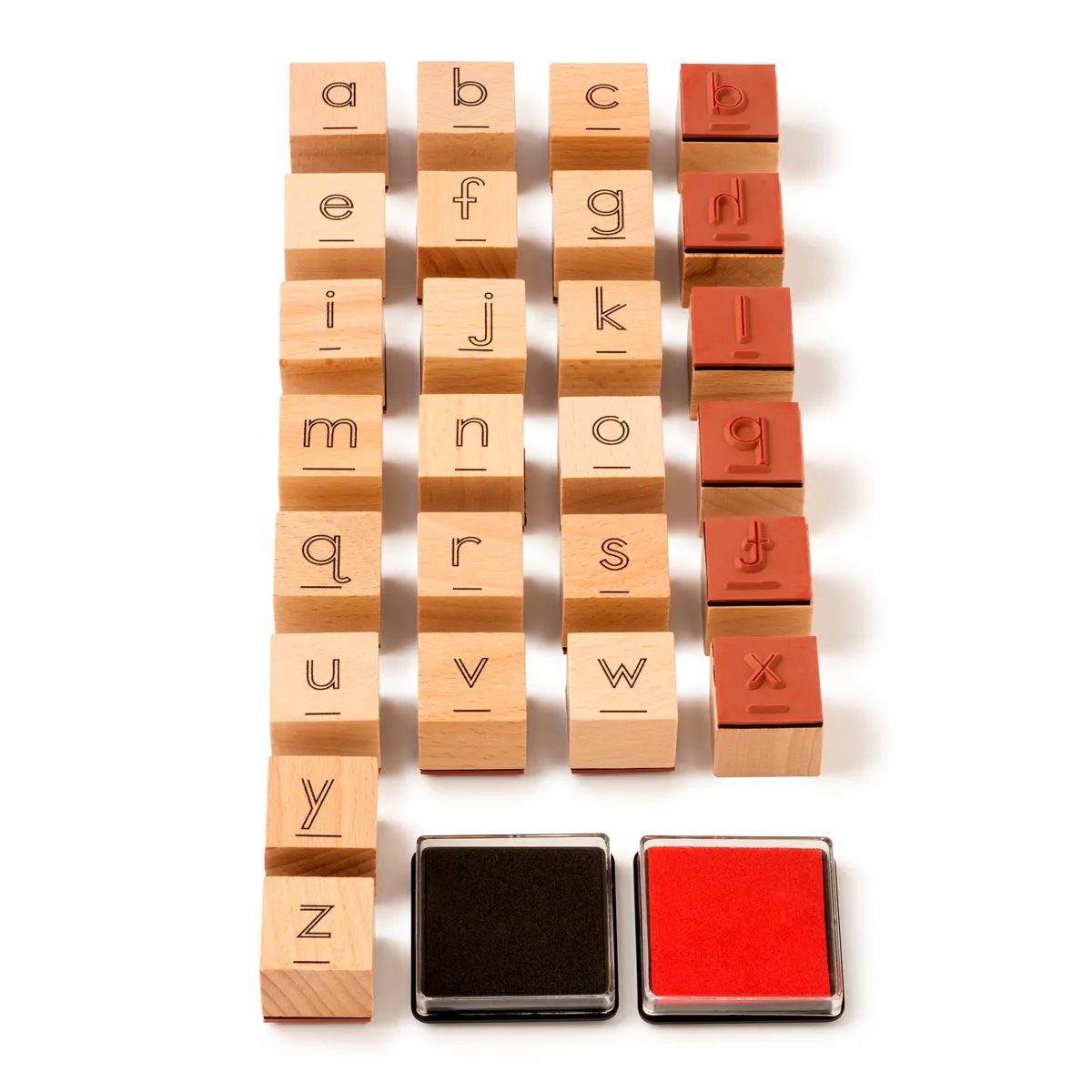  Buchstaben, Alphabet, Holzstempel, Gummistempel, Tintenpad, Holzblöcke, Alphabet, Stempel, Schrift, Farbige Tintenpads