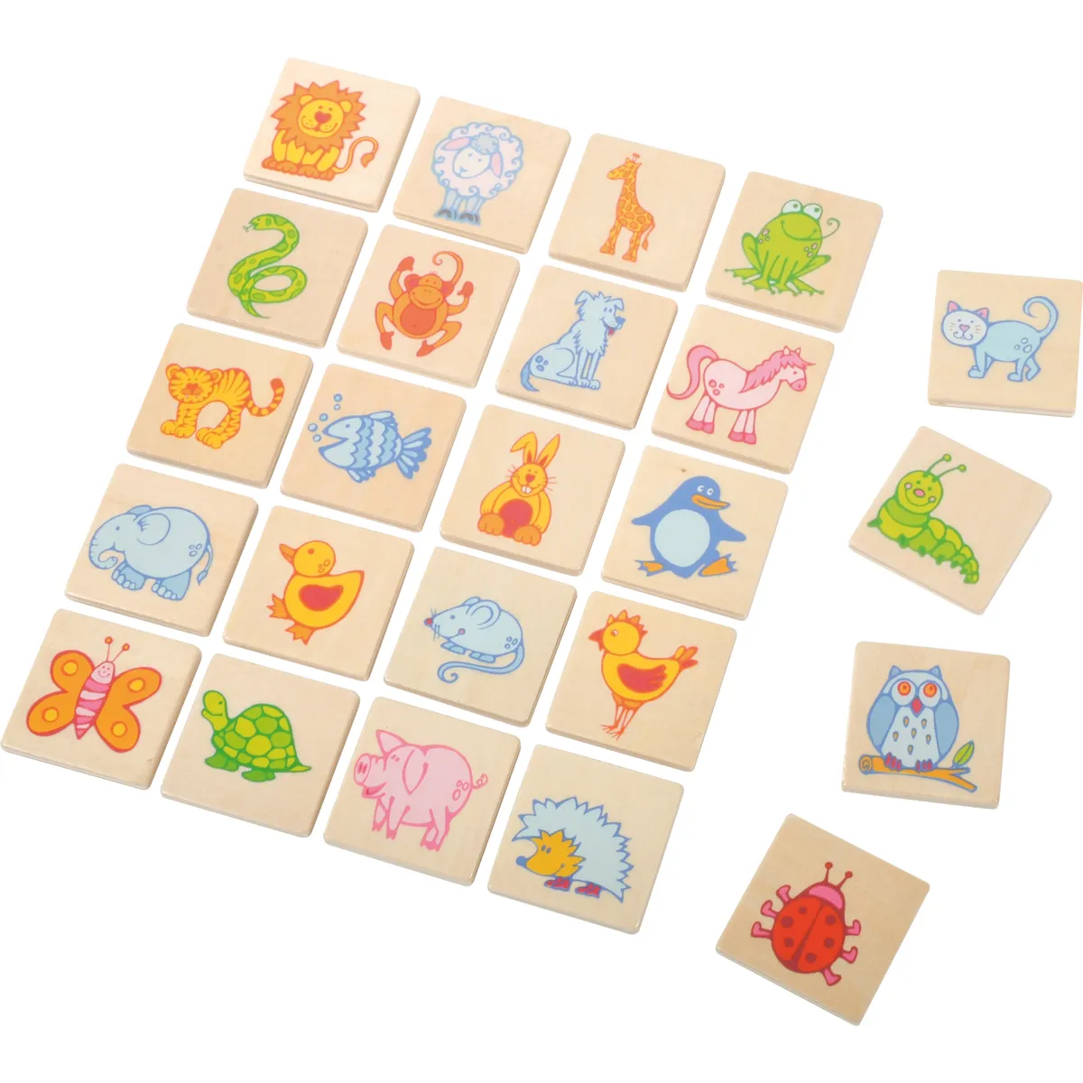 holzwürfel, tiermotive, spielwürfel, kinderspiel, naturholz, Löwe, Giraffe, Kaninchen, Vogel, Fisch