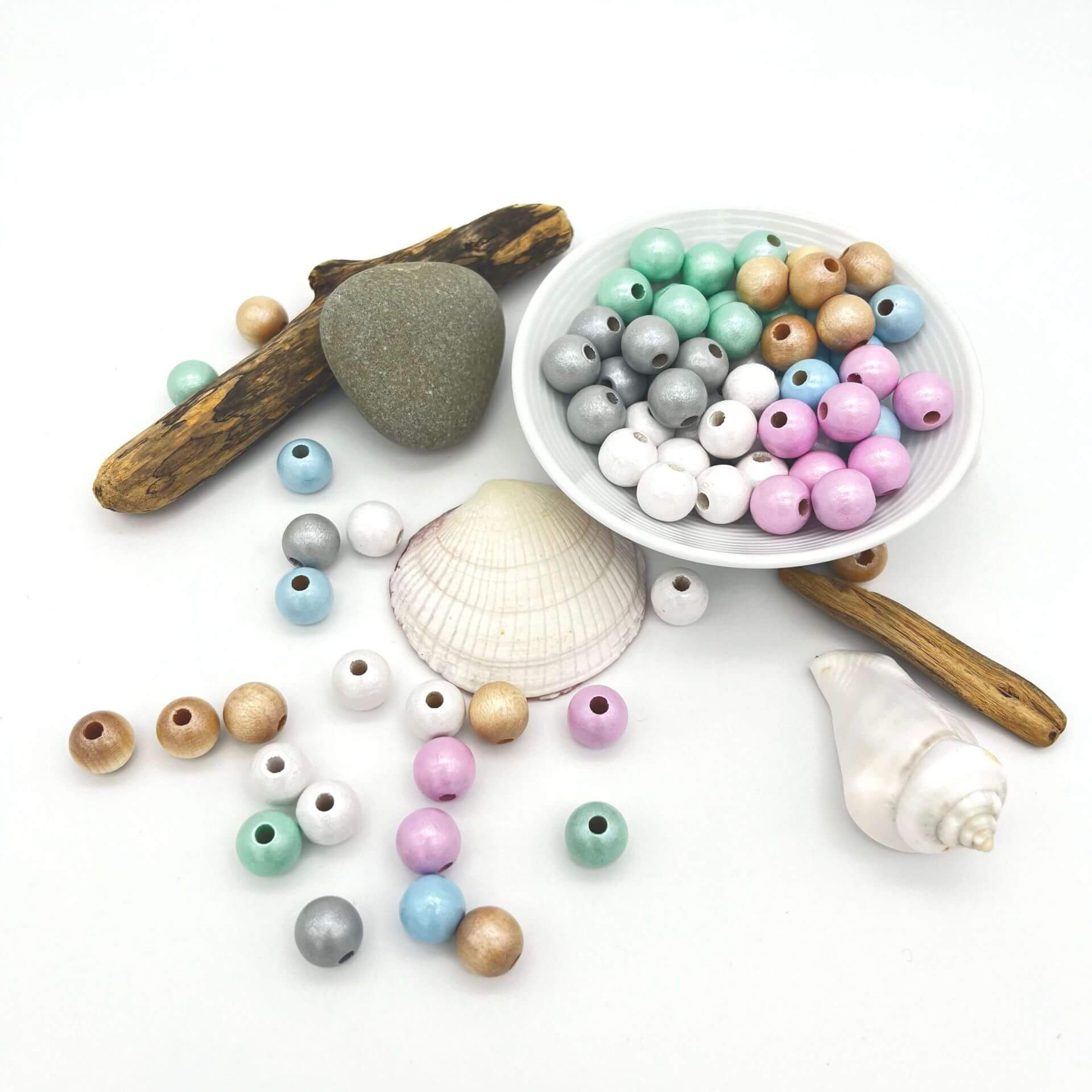 Wooden beads mother-of-pearl 10mm - 50 pieces