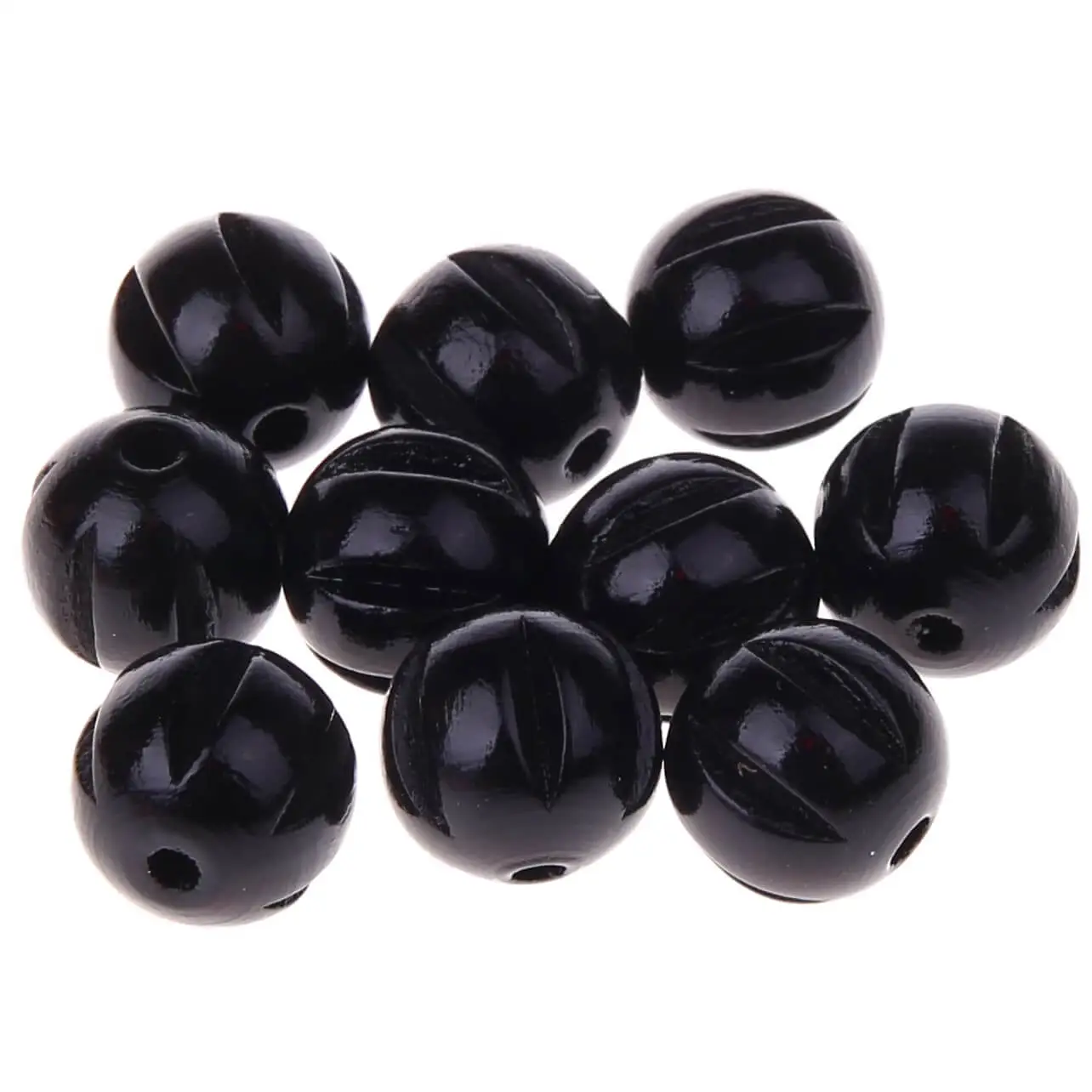 Längsrillenperlen 14mm • 10 Stück schwarz 111 auf Lager