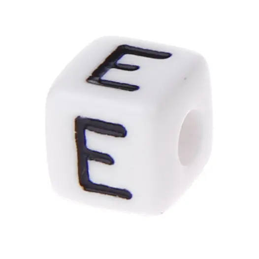Plastic letter cube 10x10mm white/black - 10 pcs E 0 in stock 