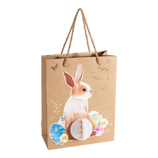 Oster-Geschenktüte aus Kraftpapier mit 3D-Dekoration Happy Time 12 in stock 