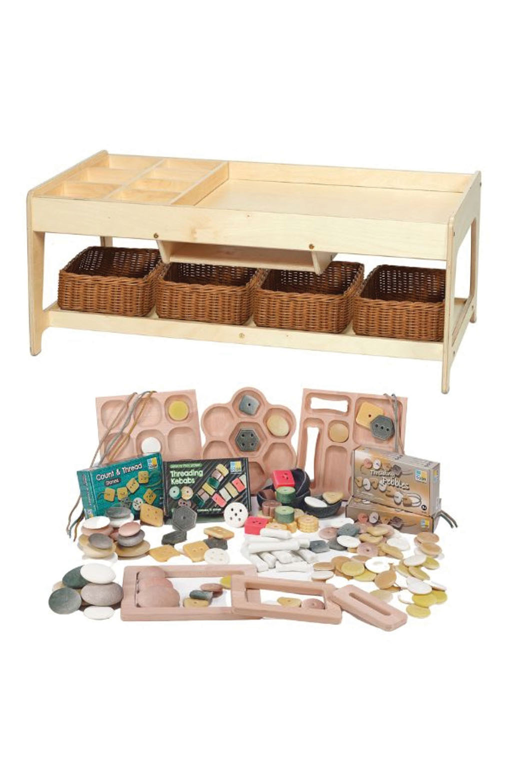 Holzwerkbank, Sortierregal, Warenkorb aus Holz?, Holzspielzeug, Küchen-/Kochset?, Holzwerkbank, Holzspielzeug, Aufbewahrungskorb, Sortierkasten, Spielsatz