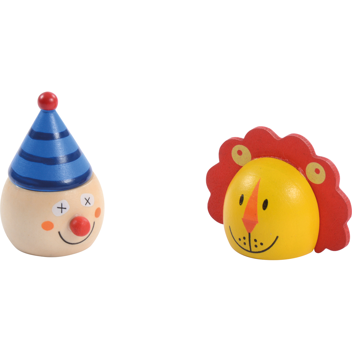 Clown Figurine, Party Hat, Wooden Toy, Bright Colors, Smiling Face, Clown Figurine, Wooden Toy, Party Hat, Colorful Figure, Lion Shape