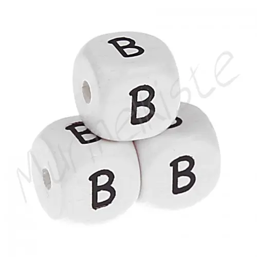 Buchstabenperlen weiß 10x10mm geprägt B 97 auf Lager