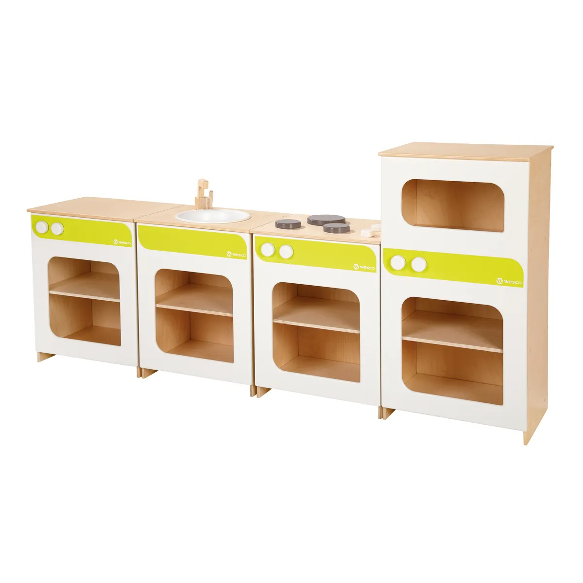 Kinderküche, Holzküche, Holzspielzeug, Küchenregal, GrünGelb Akzente, Kinderküche, Holzküche, Spielküche, Spielzeugküche, Küchenmöbel