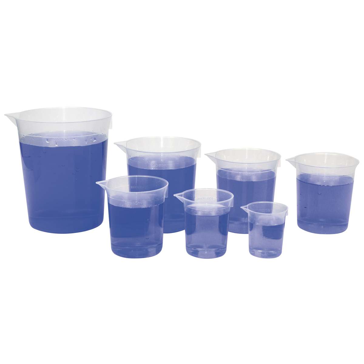 Messbecher, Becher-Set, Transparente Becher, Kunststoffbecher, Blau