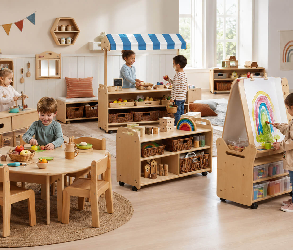 kindergarten, playroom, Holzspielzeug, Rollenspiel, Kindermöbel