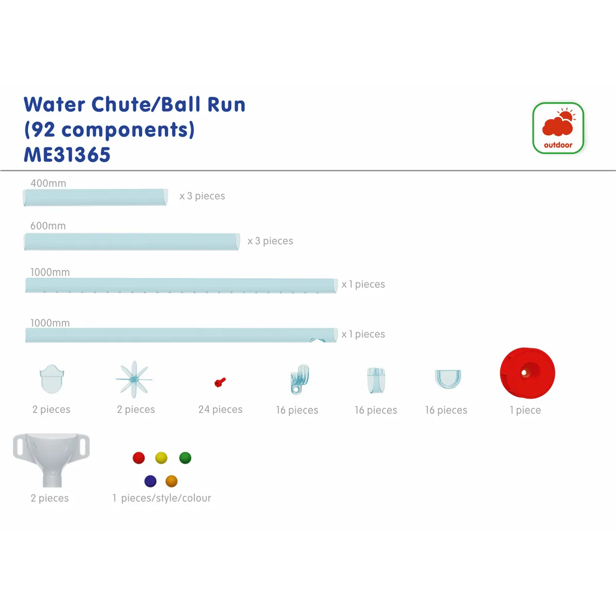 Wasser Rutsche, Ball Lauf, Outdoor-Set, 92 Bauteile, ME31365, Wasser Rutsche, Ballenbahn, Me31365, Outdoor, Schläuche