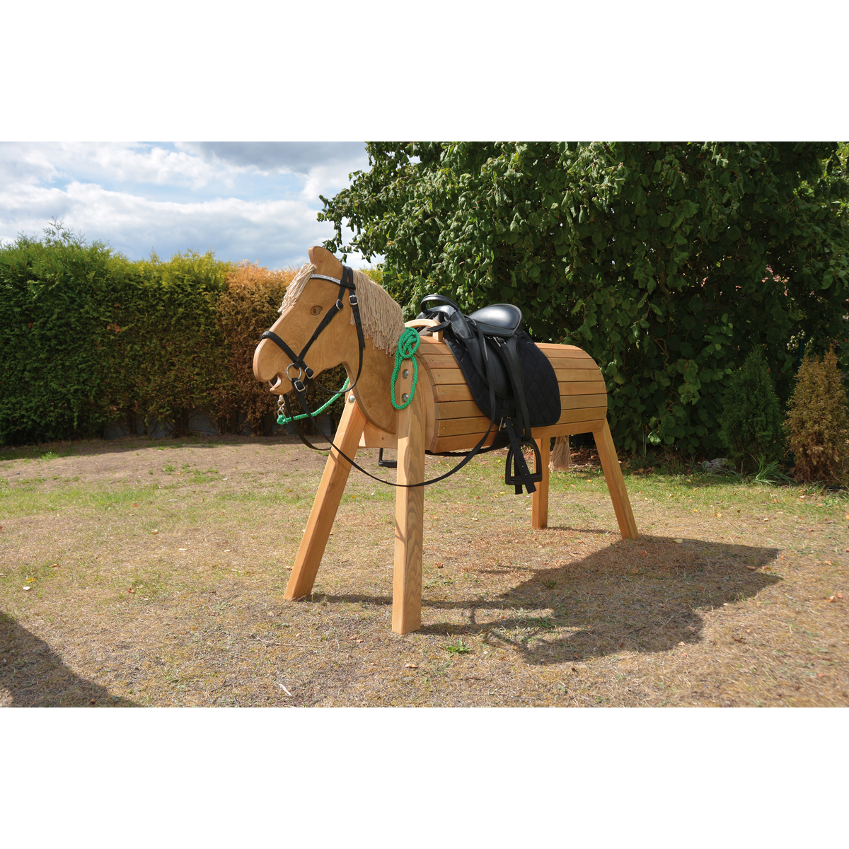 Holzpferd, Traghilfe, Sattel, Steigbügel, Reiterstativ