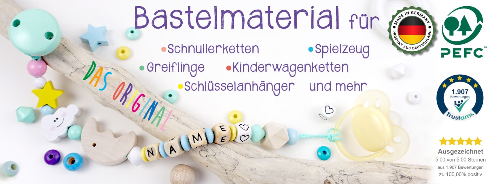 Schnullerketten Material und Zubehör Schnullerketten Material und Zubehör