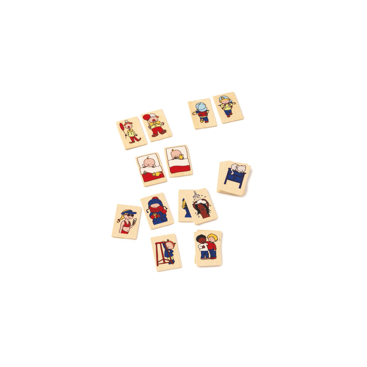 Holzbausteine, Spielfiguren, Kinderpuzzle, Blocks, Holzspielzeug, Holzkleine Spielkarten, Bunte Figuren, Kinderspielzeug, Cartoon-Motive, Erziehungsspielzeug