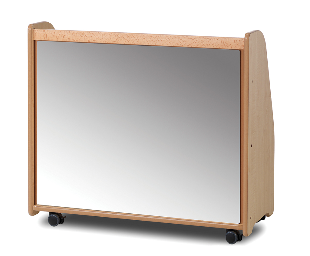 Schreibtisch, Schrank, Wagen, Möbelmobil, Holz, Schreibtisch mit Spiegel, Mobiles Spiegelboard, Holzkonstruktion, Rollbare Unterschrankplatte, Küchenspiegeltisch