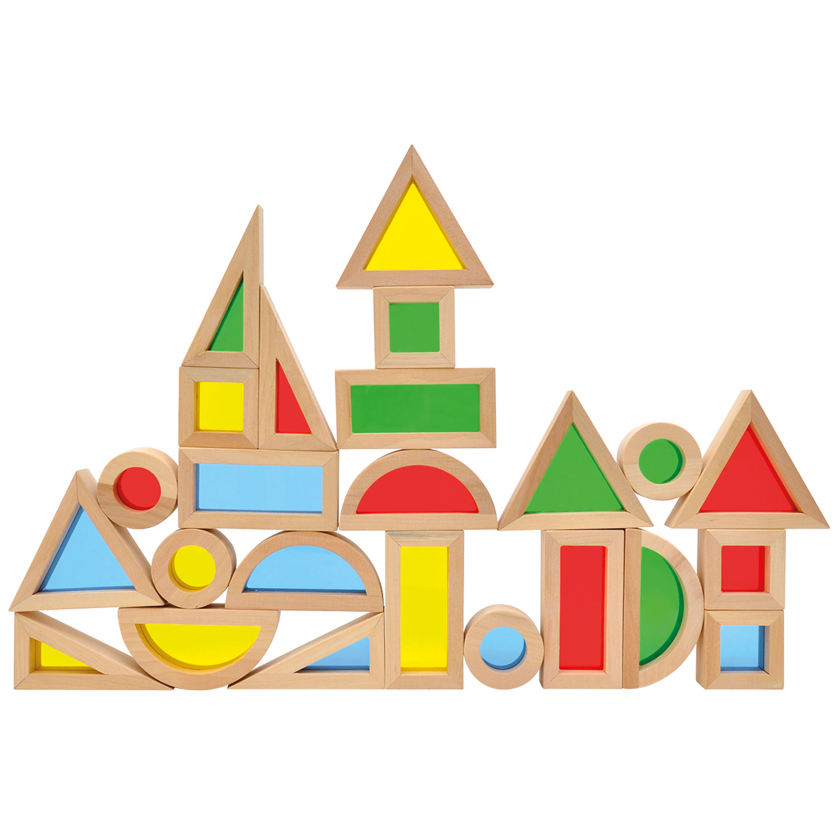Holzbausteine, Geometrische Formen, Bauklötze, Farbig, Kiesel- bzw. Kreissegmente