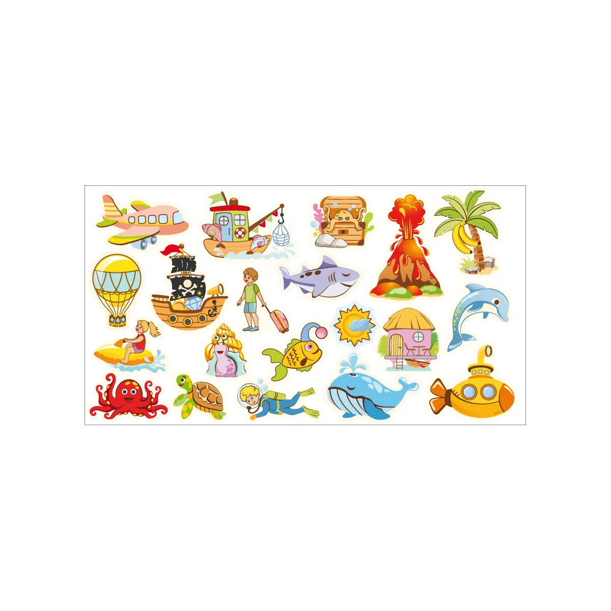 Strandspielzeug, Unterwasserwelt, Tiere, Boot, Wale, Tauchboot, Delfin, Hai, Vulkaneruine, Piratenschiff