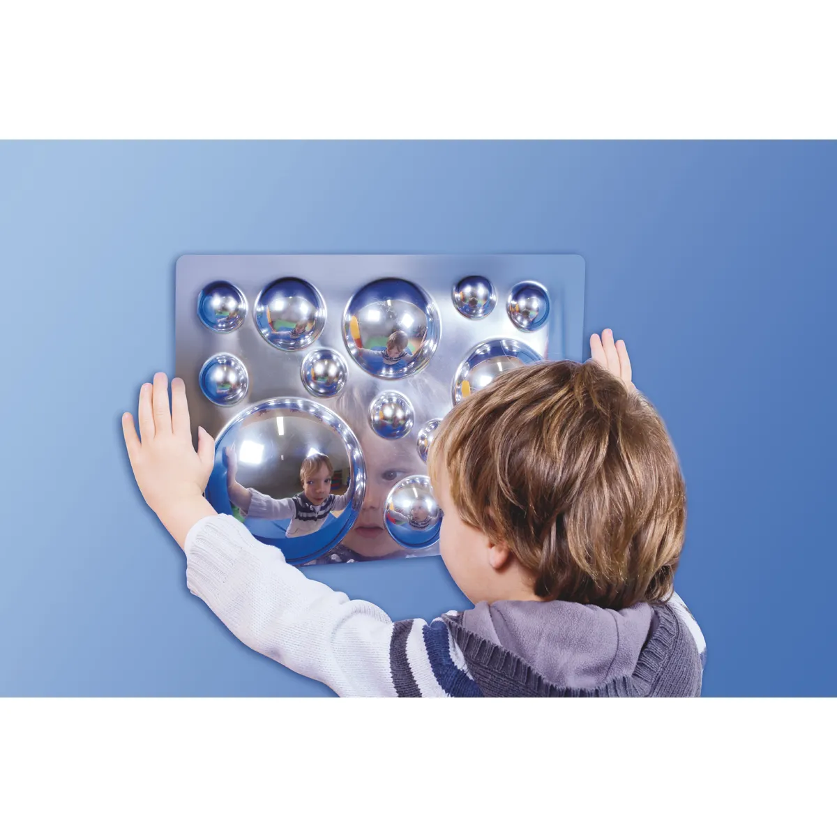 Schwarz/Blau, Interaktives Spielbrett, Spiegelkugeln, Kinderbildschirm, Bubblen-Agent, Spiegel-Puzzle, Spiegelplatten, Kinderzimmerdeko, Blaue Wand, Interaktives Spielbrett