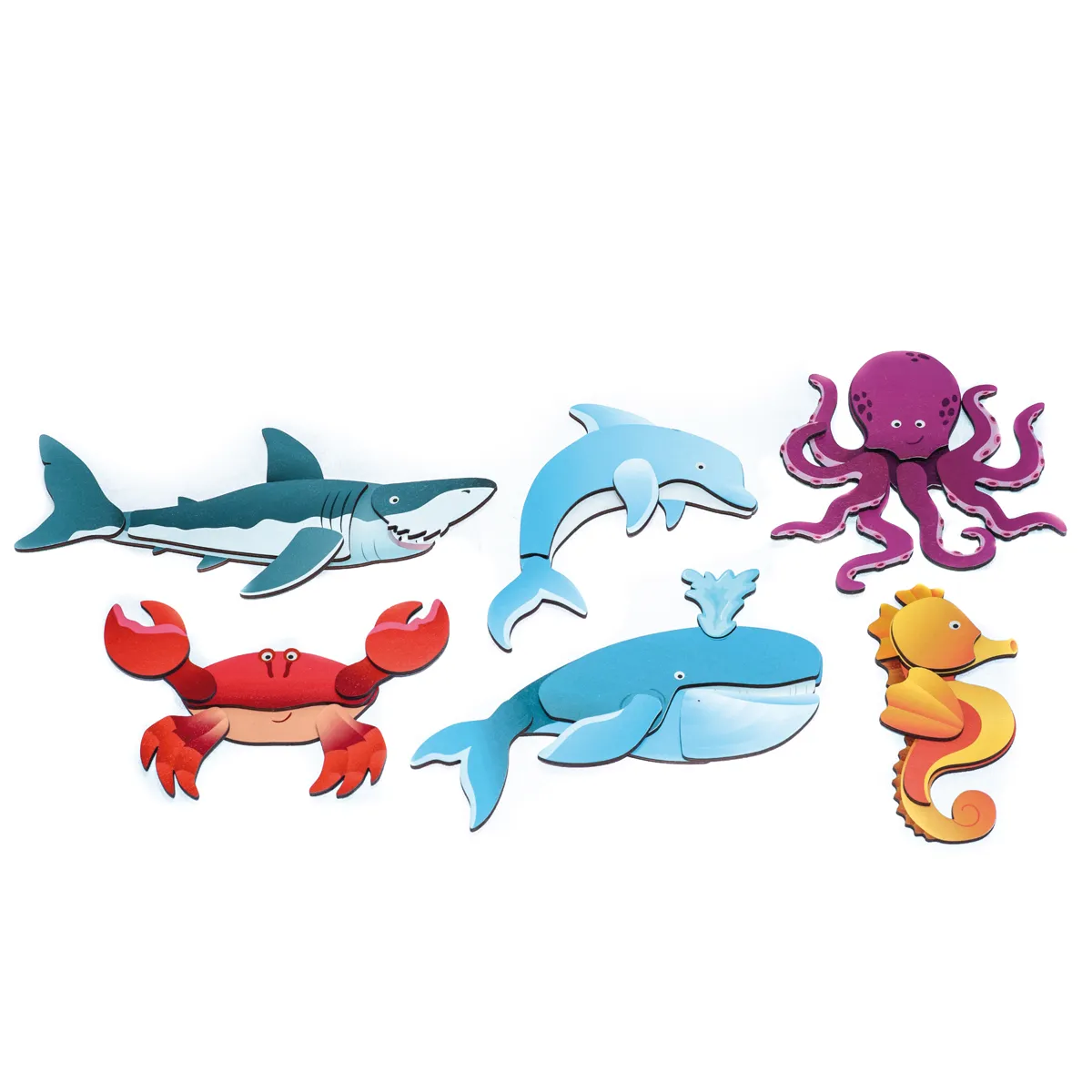 Tierbild, Schwammtiere, Meerestiere, Puzzlefiguren, Wanddeko, Tiermotiv, Shark, Delfin, Krabbe, Tintenfisch
