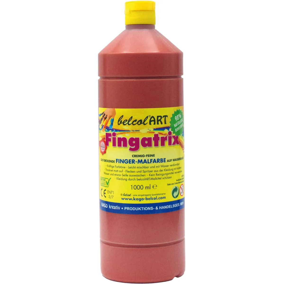 Hochwertige Fingerfarbe, Kunstfarbe, Rot, Flasche 1000 ml, belcolorART Fingerschminke, Kunstfarbe, Fingerfarbe, Rot, Flasche, 1000 ml