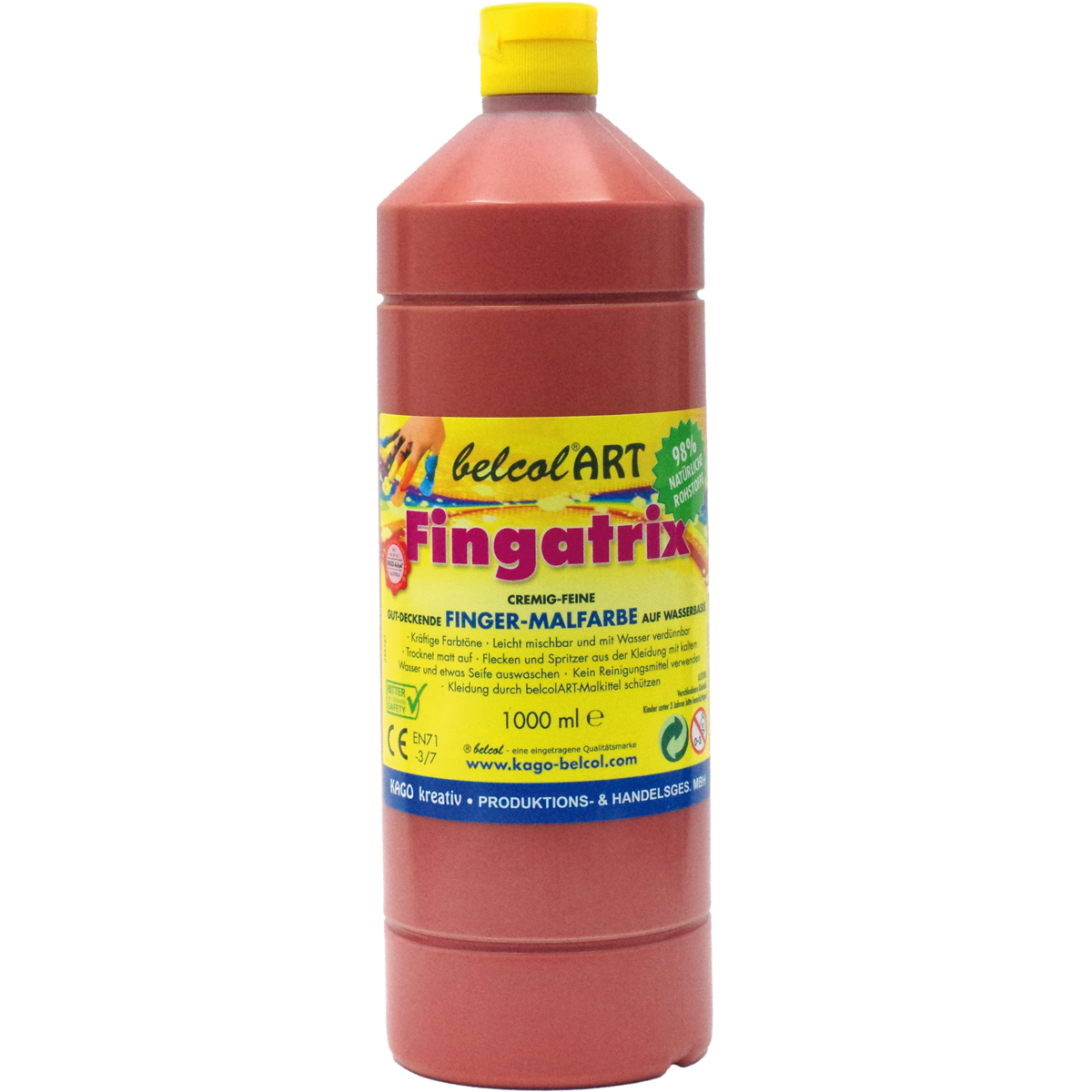 Hochwertige Fingerfarbe, Kunstfarbe, Rot, Flasche 1000 ml, belcolorART Fingerschminke, Kunstfarbe, Fingerfarbe, Rot, Flasche, 1000 ml