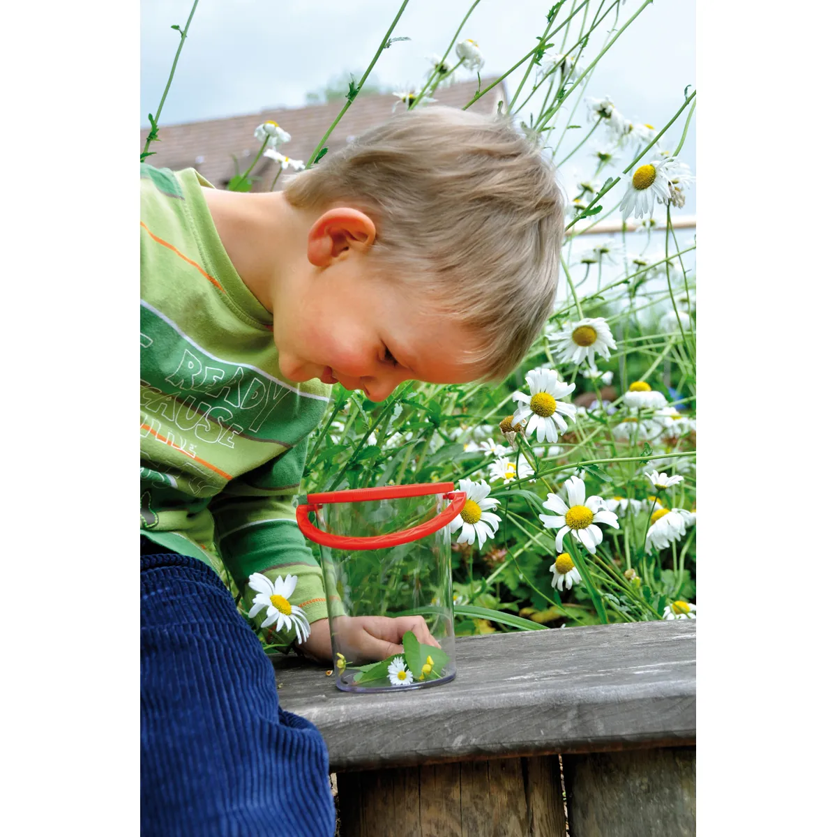 Kinder, Glasbehälter, Rotate-Top, Blumen, Gänseblümchen, Kinder, Blumen, Gießbehälter, Beet, Garten