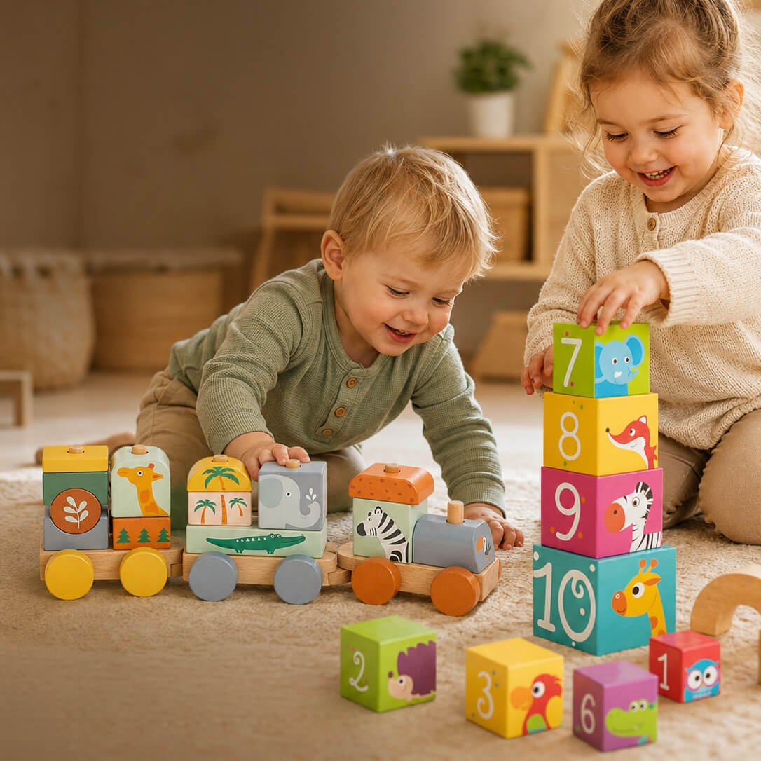 holzspielzeug, zahlenwürfel, kinderbauklotze, spielzeugzug, farbigeblöcke