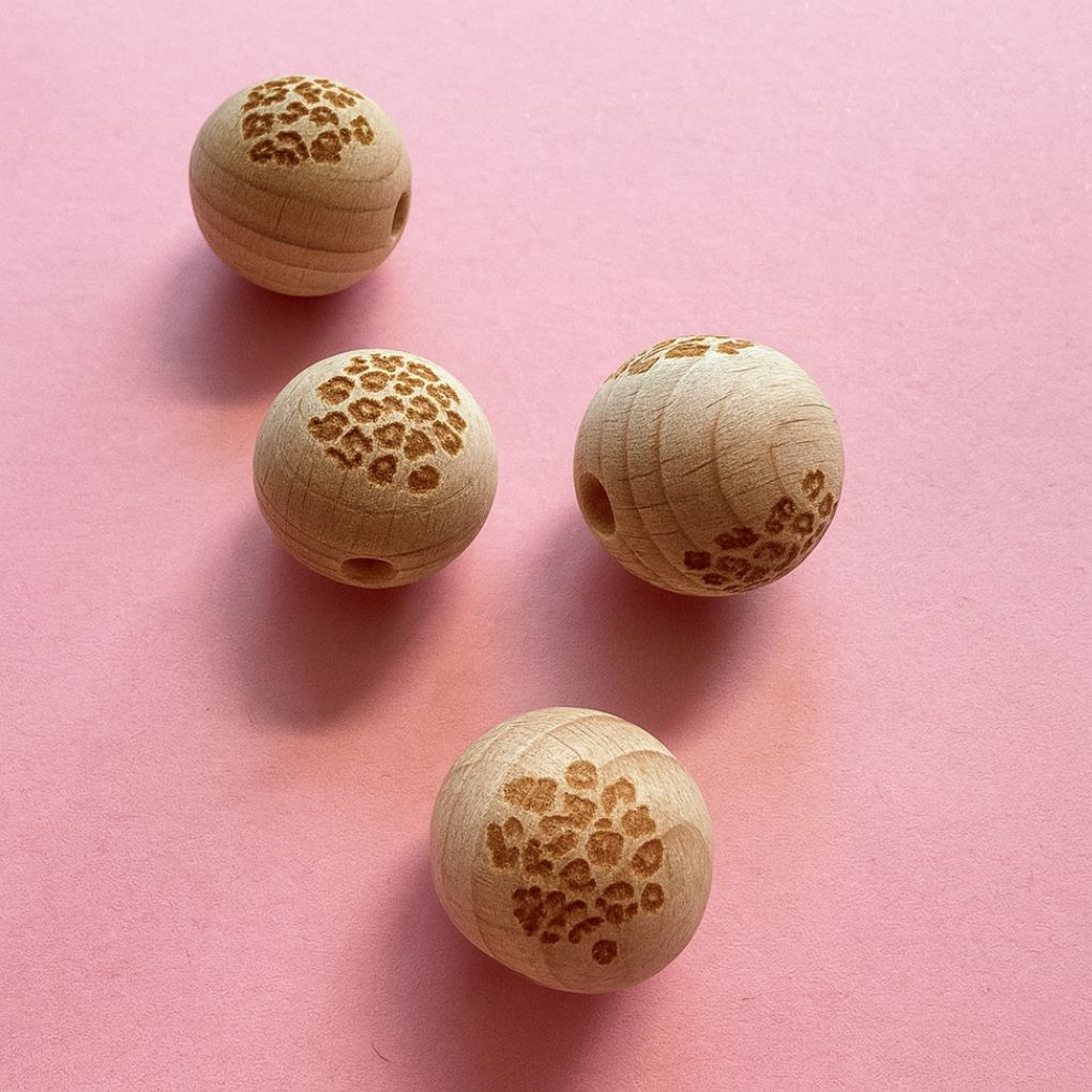 Holzperle graviert Leo 15mm Essen, Süßigkeiten, Sphäre