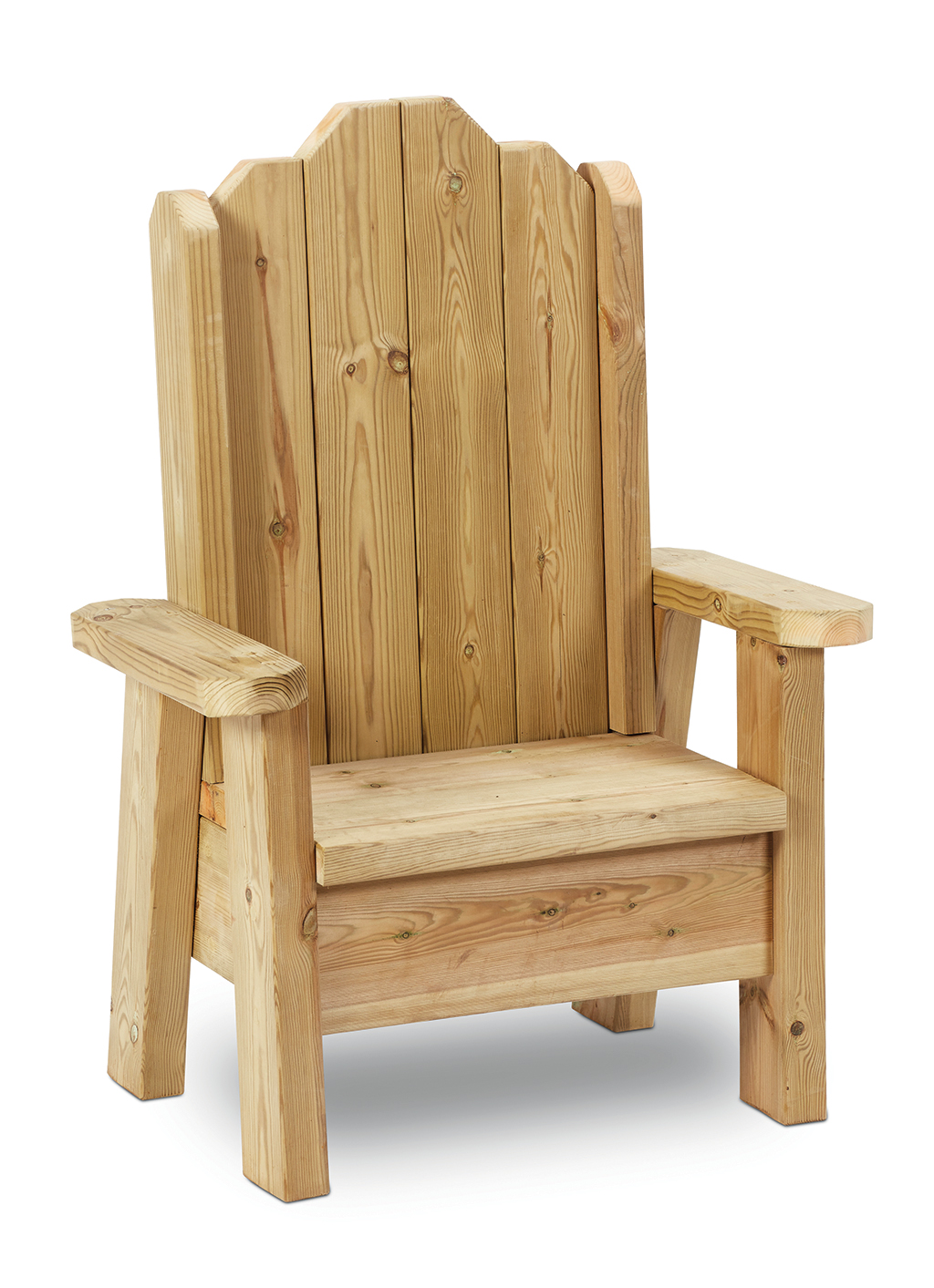 Adirondack-Stuhl, Holzstuhl, Freischußstuhl, Naturholz, Latten-Rückenlehne, Holzstuhl, Adirondack-Stuhl, Sitzmöbel, Naturholz, geriffelte Rückenlehne