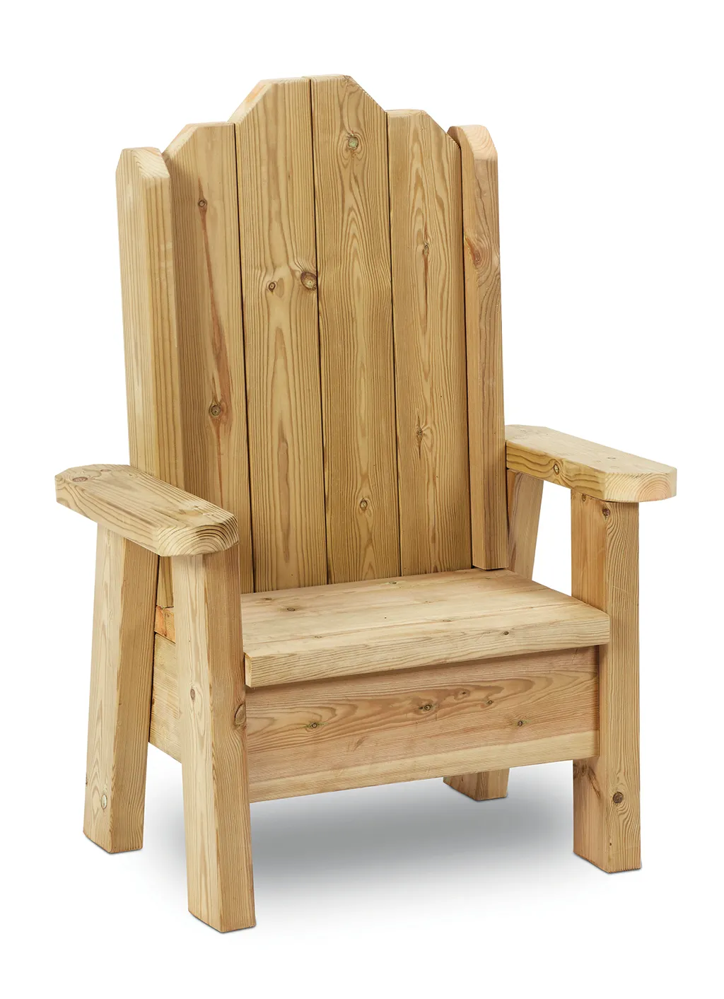 Adirondack-Stuhl, Holzstuhl, Freischußstuhl, Naturholz, Latten-Rückenlehne, Holzstuhl, Adirondack-Stuhl, Sitzmöbel, Naturholz, geriffelte Rückenlehne