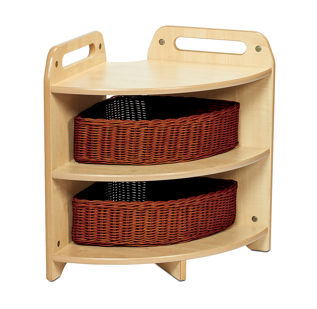Holzregal, Eckregal, Aufbewahrungsregal, Korbenset, Korbhalterung, Kinderregal, Eckregal, Holzregal, Aufbewahrungskorb, 3-stufiges Regal