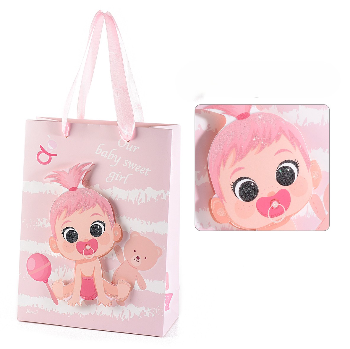 Kleine Geschenktüte mit 3D-Babymotiv - rosa Kleine Geschenktüte mit 3D-Babymotiv - rosa