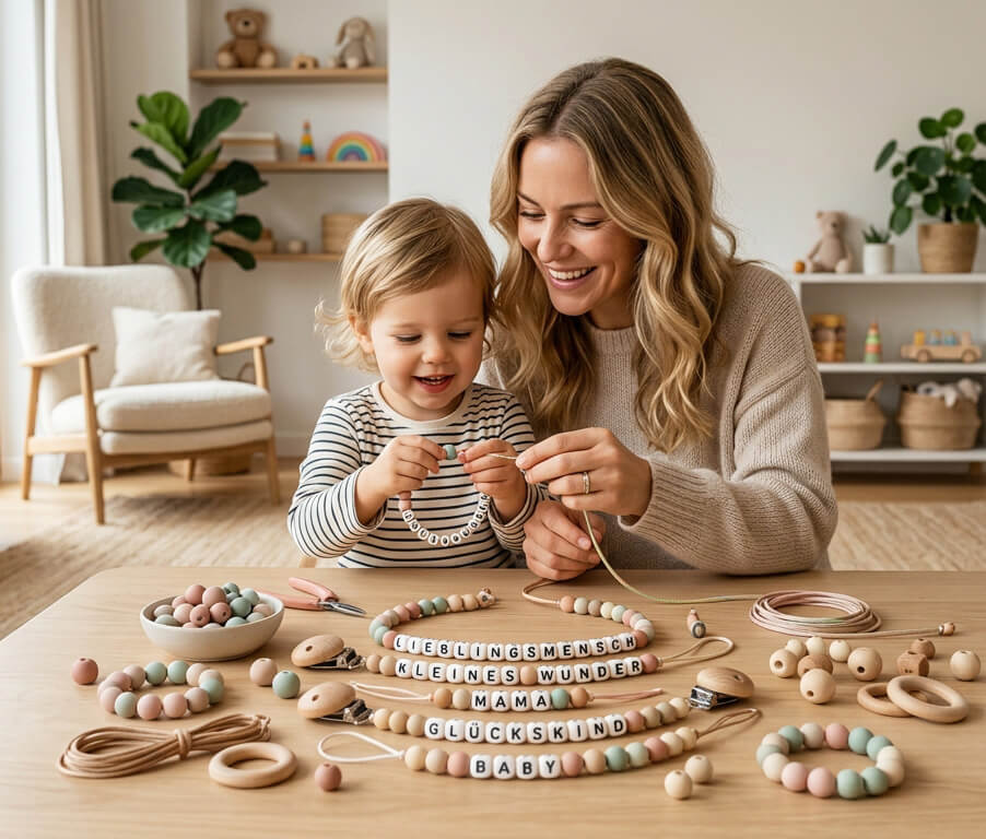 holzspielzeug, kette, baby, kind, perlen