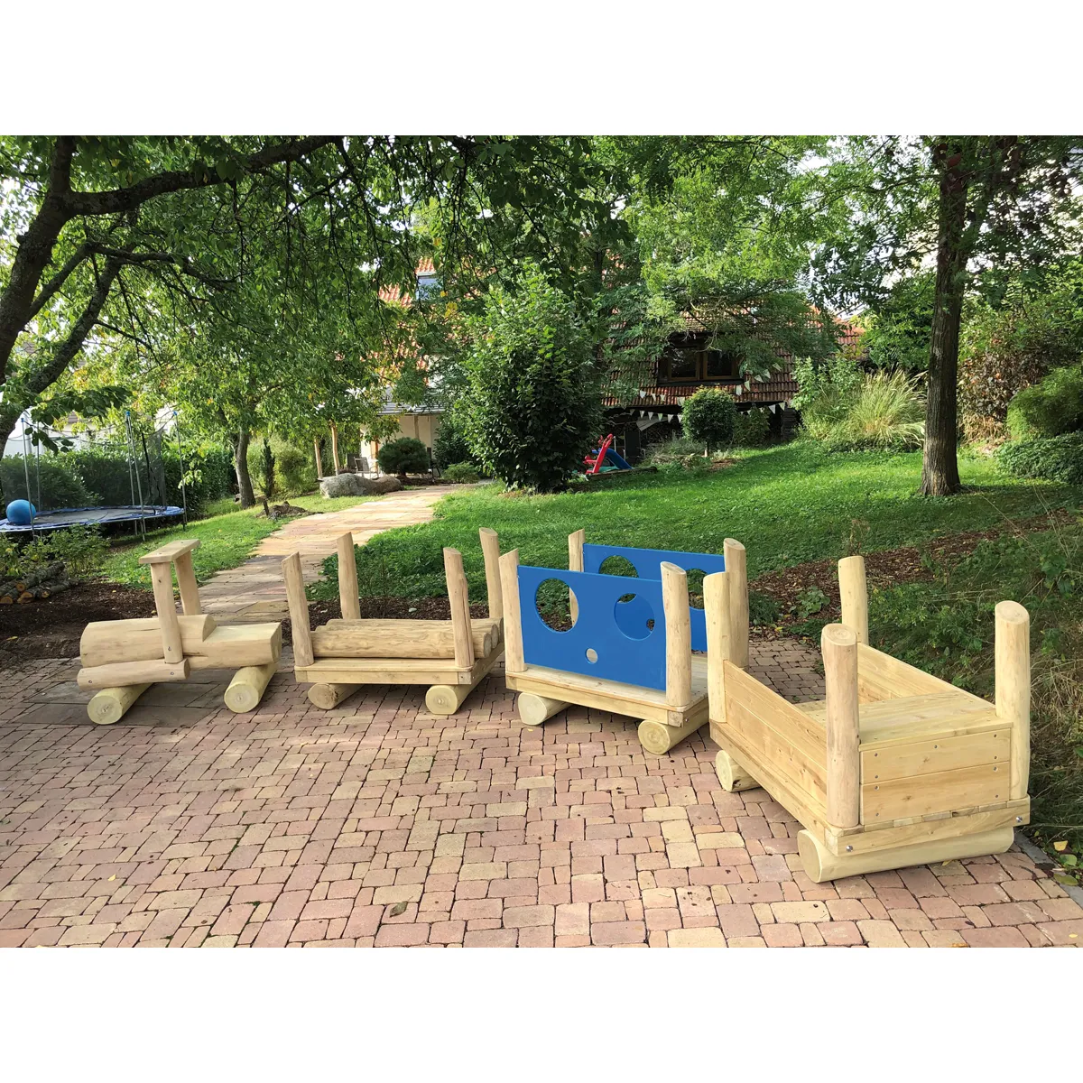 Holzpferd, Kletteranhänger, Spielzeugzug, Wagen, Außenbereich, Holzspielzeug, Kreiselbahn, Spielzeug-Schubkarre, Kinderwagen, Kletter-/Spielkombination