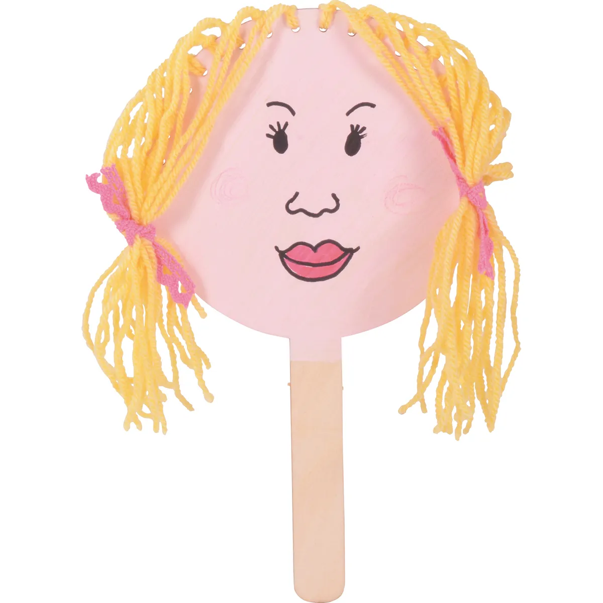 Puppe, Hutspone, Lippenstift, Gesicht, Stockfigur, Puppenkopf, Stabfigur, Gesichtspuppe, Puppe mit Haaren, Lutschfigur