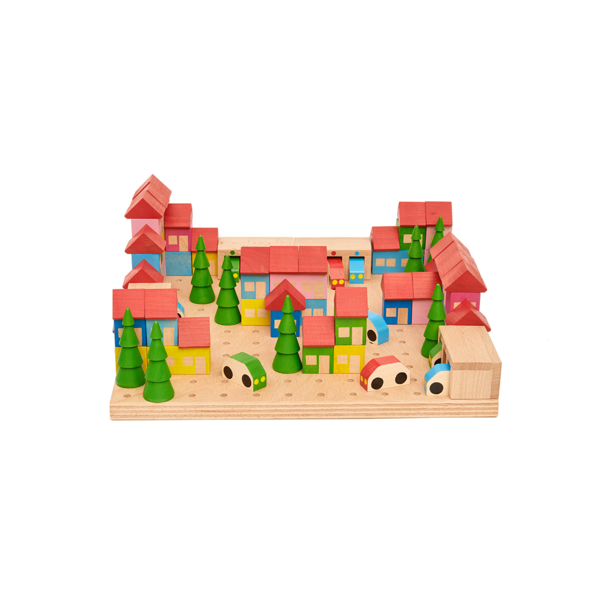 Holzspielzeug, Stadtmodell, Winzige Häuser, Bäume, Straßenbahn/Auto