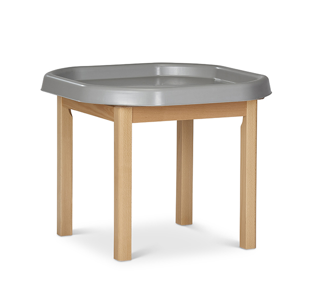Kindertisch, Spielzimmer, Holztisch, Kinderstisch, Waschbares Top, Kinderhocker, Tischplatte, Holzbeine, Kunststofftop, grau
