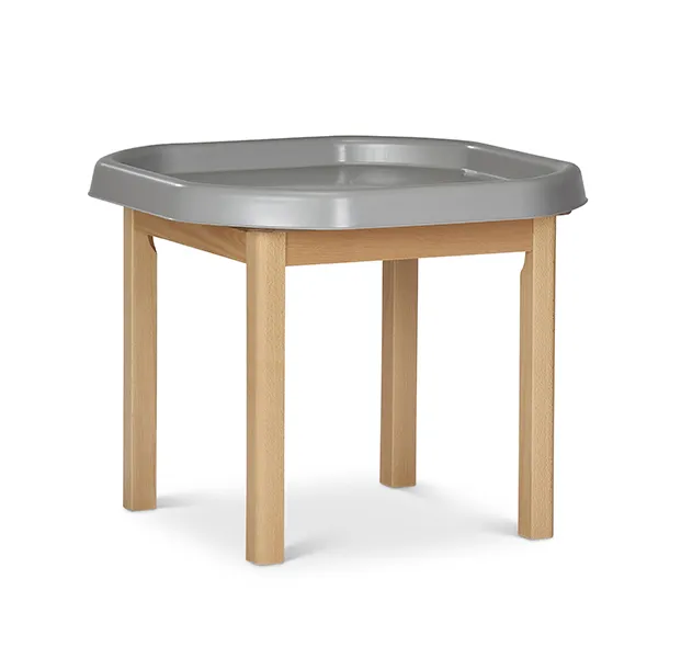 Kindertisch, Spielzimmer, Holztisch, Kinderstisch, Waschbares Top, Kinderhocker, Tischplatte, Holzbeine, Kunststofftop, grau