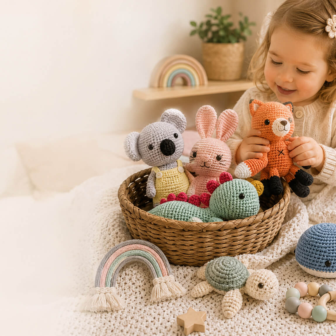 Kuscheltier, Amigurumi, Krabbeltiere, Baumwolle, Spielzeugkorb