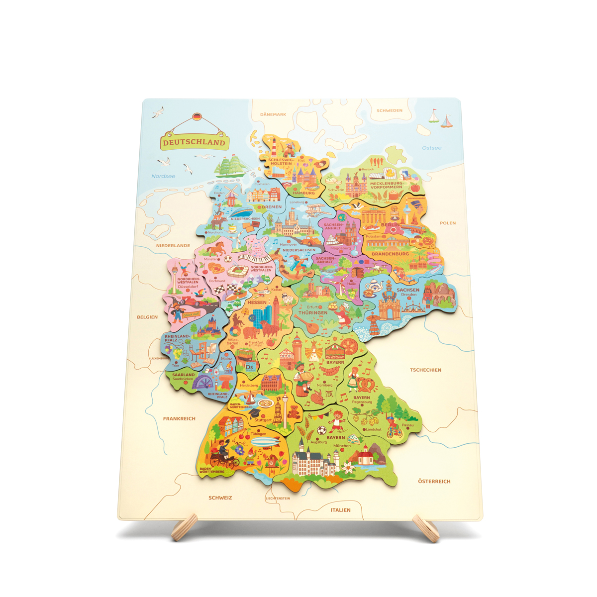 Holzpuzzle, Deutschlandkarte, Kinderpuzzle, Puzzle mit Deutschland, Holzkartenpuzzle