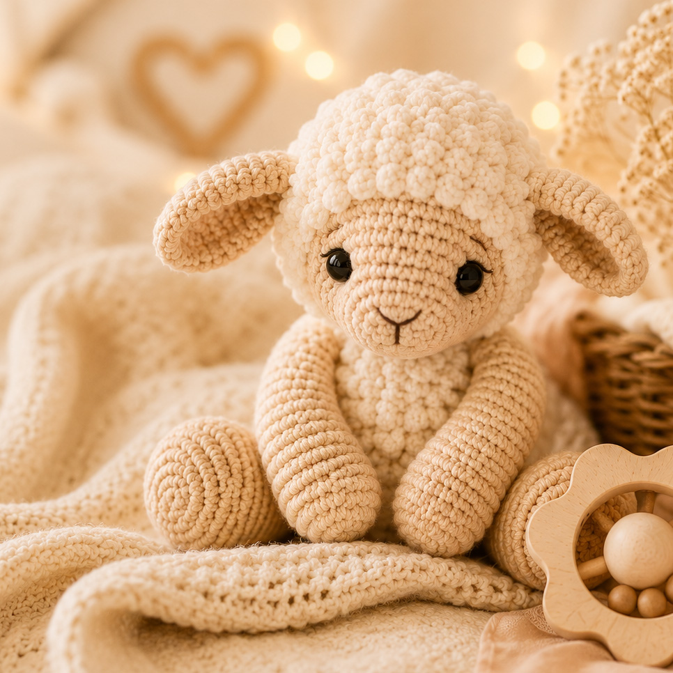 Knuffeltier, Schaf, Strickpuppen, Beige, Spielzeug
