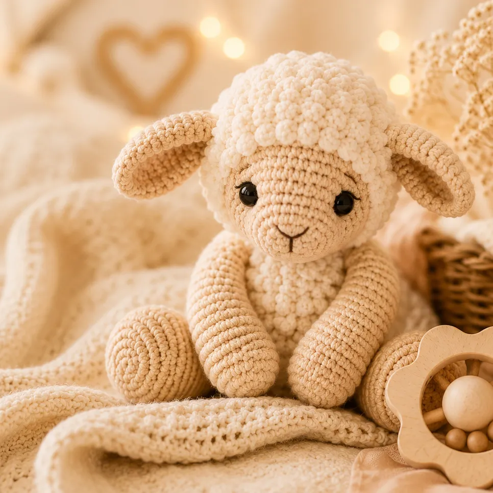 Knuffeltier, Schaf, Strickpuppen, Beige, Spielzeug