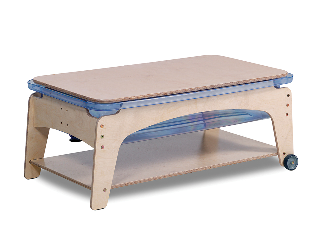 Arbeitstisch, Kinder-Tisch, Holz, Kunststoff-Top, Rollwagen, Kinderwerkbank, Holzwerkbank, Rollbare Werkbank, Holz, Bauwerkbank