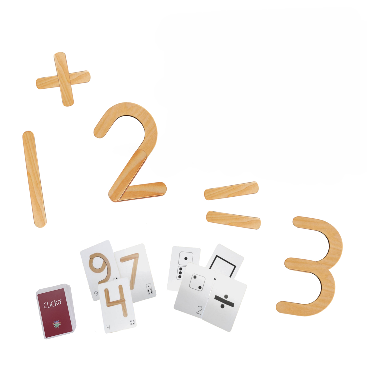 Holzzahlen, Zahlentafel, Spielkartenstücke, magnetische Zahlzeichen, Lernspielzeug