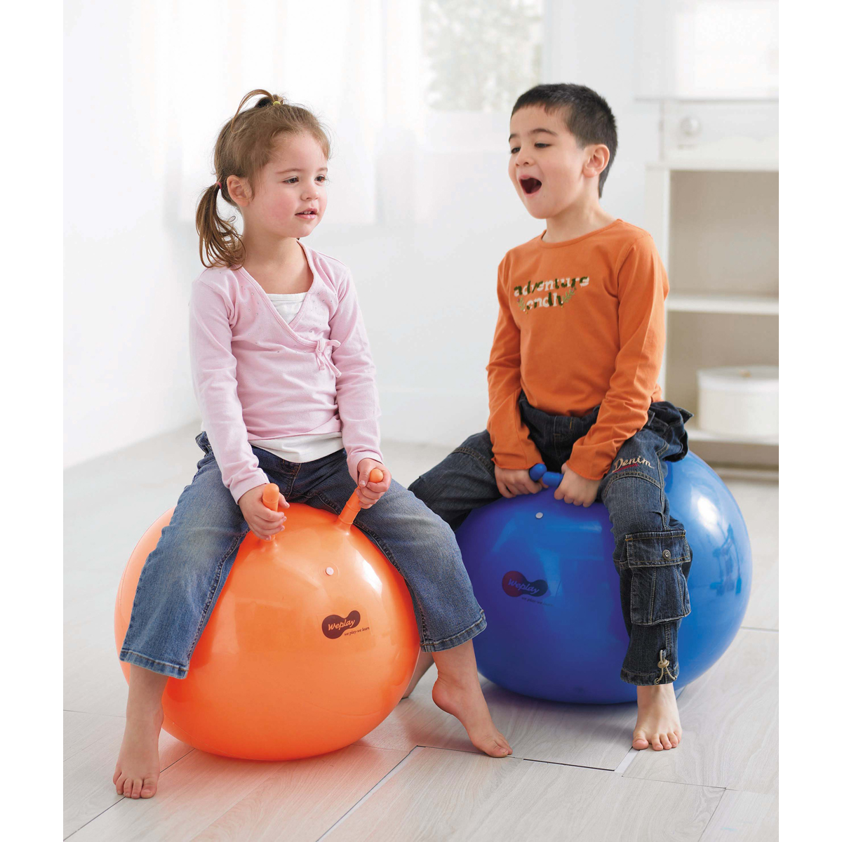 ballon, kindersport, pumpball, orange, blau